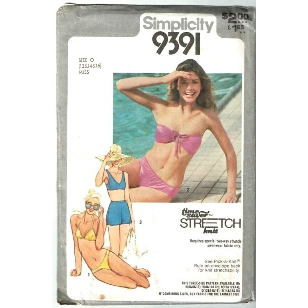 Simplicity Sewing Pattern 9391 Bikini Swimsuit Shorts Size 12-16‎